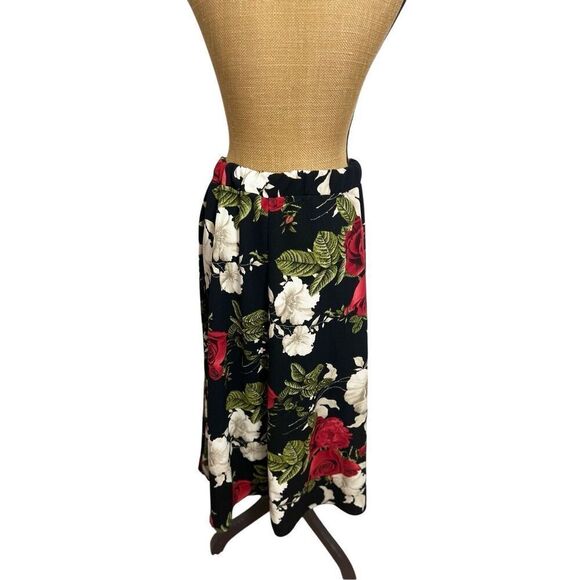 MOA Collection A-Line Skirt Size 3X Crepe Floral Rose Pattern Black Tea Garden - Picture 8 of 13